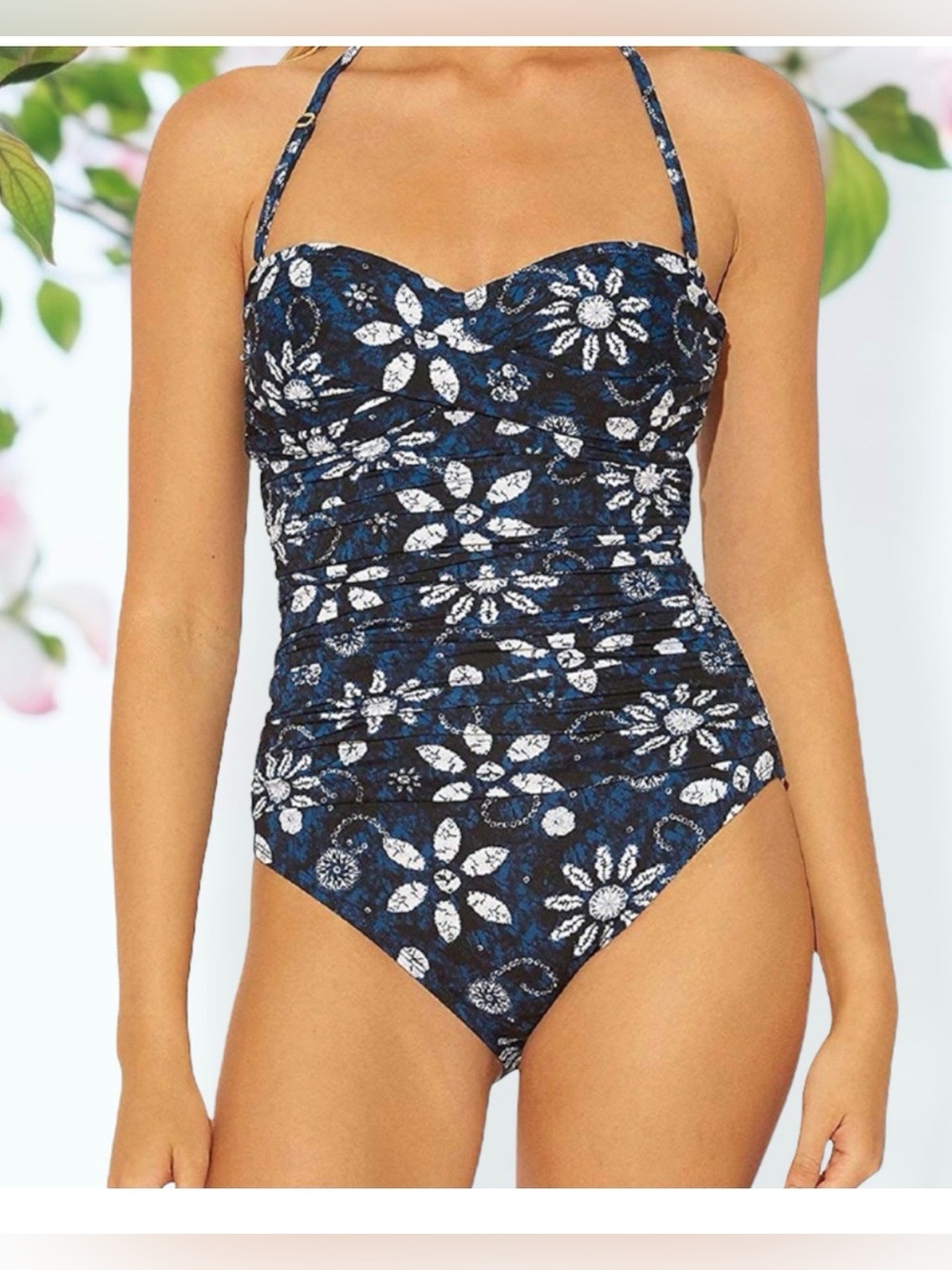 NWT  Bleu/Rod Beattie Navy and White Floral Pattern